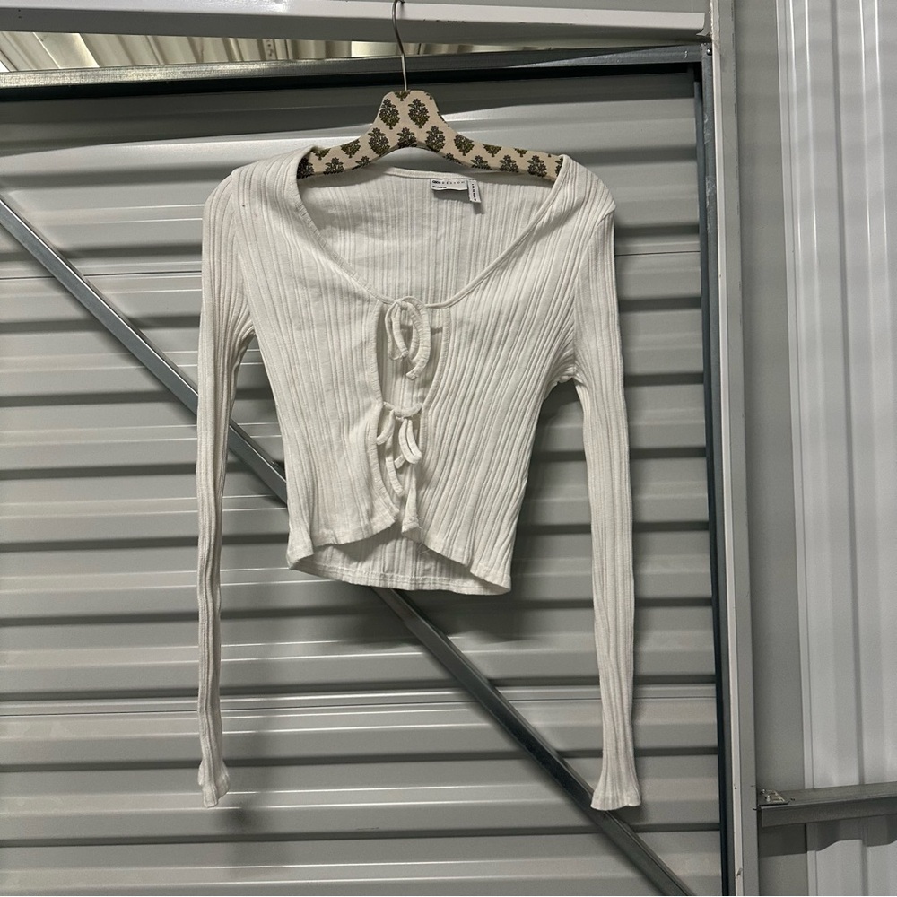 ASOS White Ribbed Long Sleeve Top